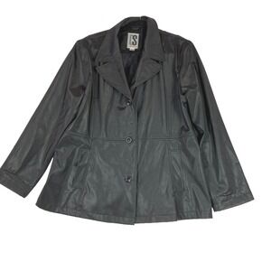 CS Signature Women's Microfiber Lined Rain Jacket Black Button Up Coat Size XL